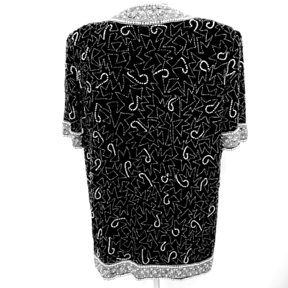 Vintage Laurence Kazer New York 100% Silk Beaded Short Sleeve Jacket XL EUC - Picture 3 of 13